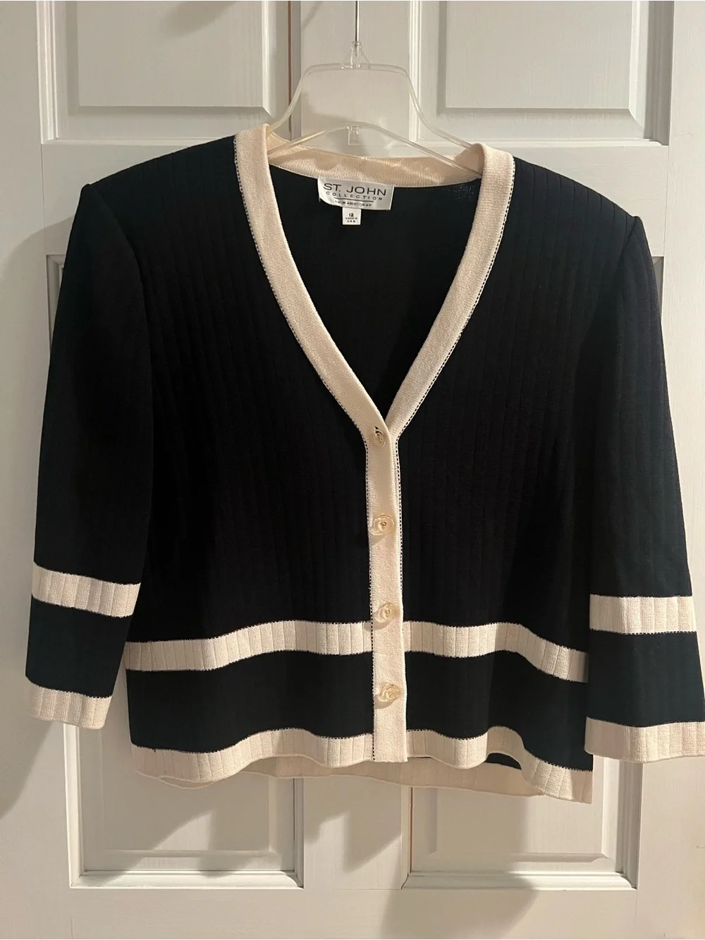 St John Knit Black and White Cardigan Size 12